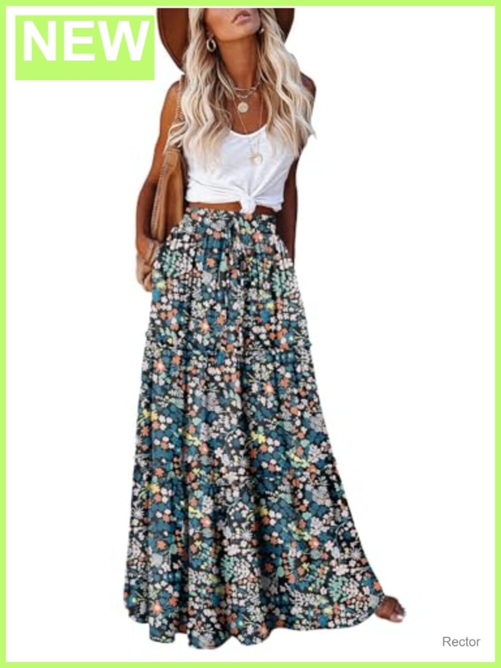 Boho Tiered Maxi Skirt High Elastic Waist Flowy Long Western Fall